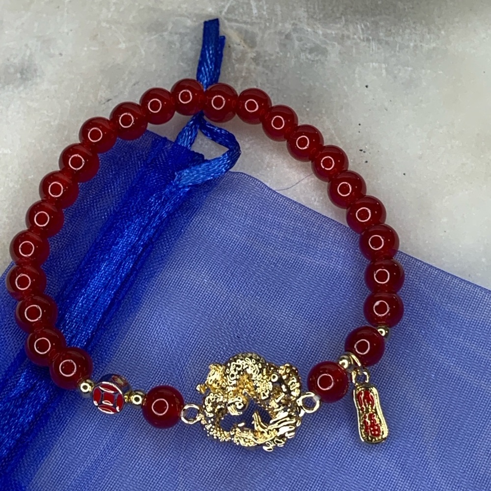 Red Bead Coiling Dragon Bracelet